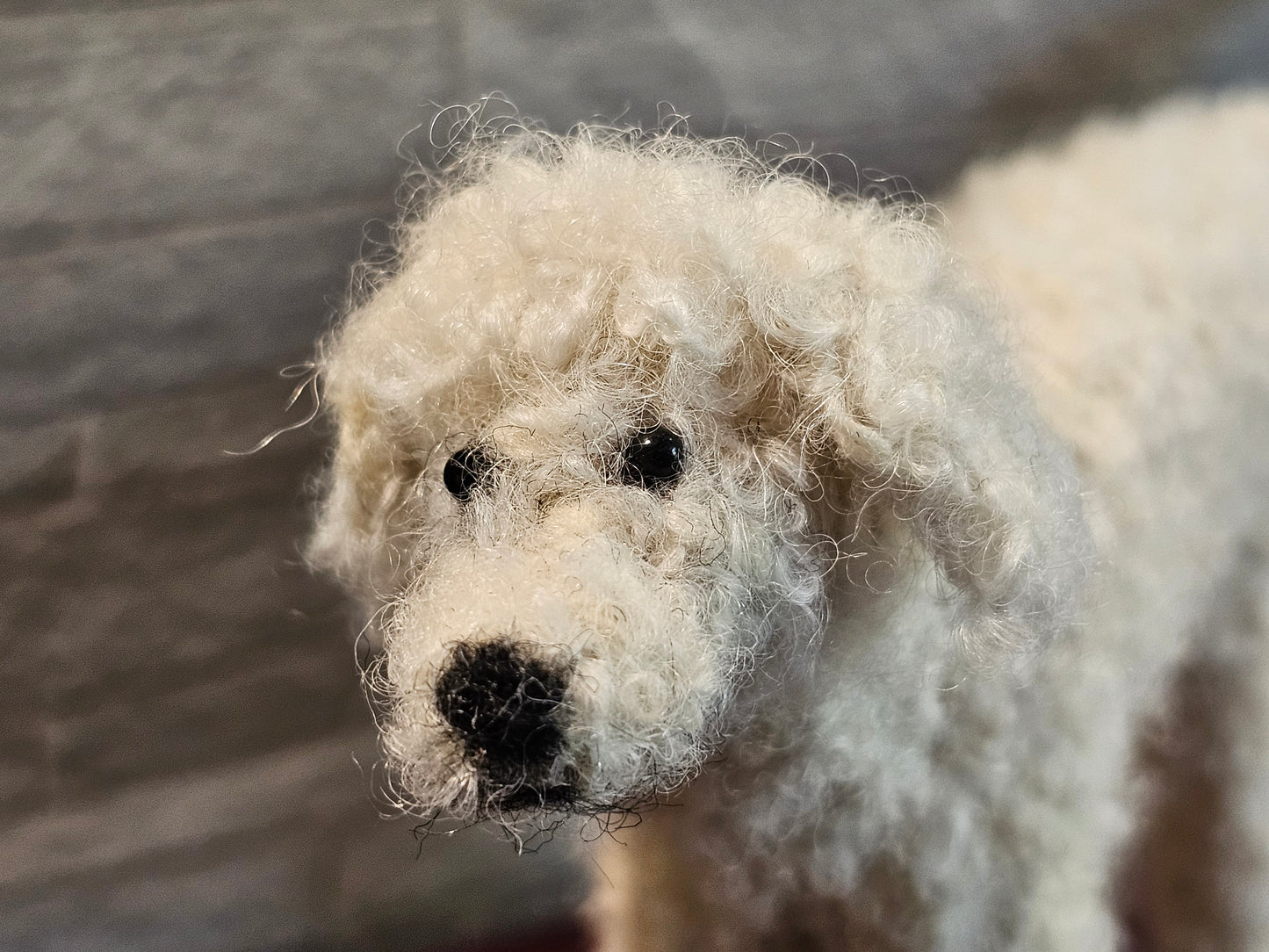 Knitted off white Standard Poodle in mohair