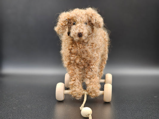 Handgebreide Labradoodle apricot op wieltjes