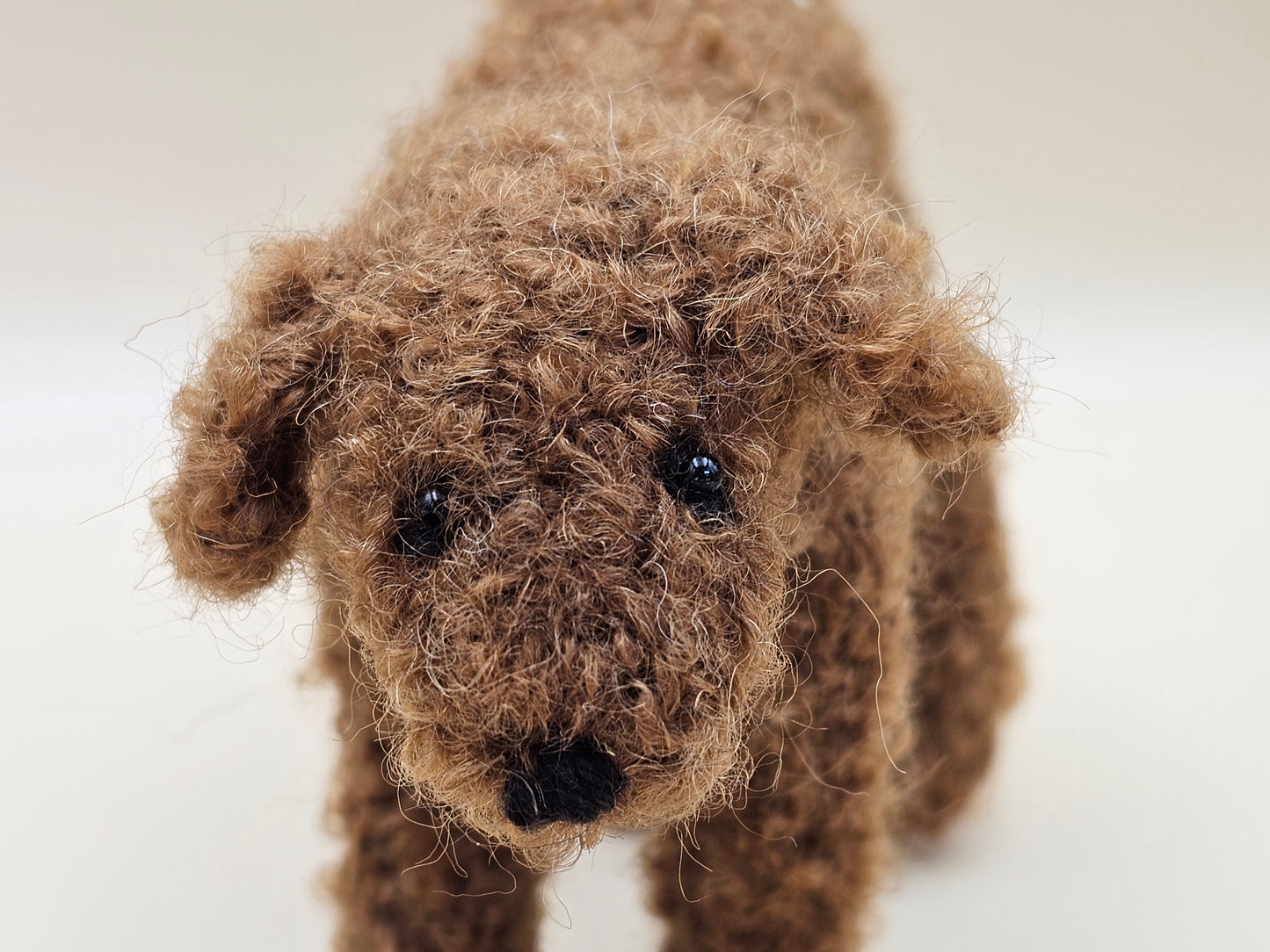 Fluffy handknitted fox red golden Labradoodle with movable head, legs and tail.