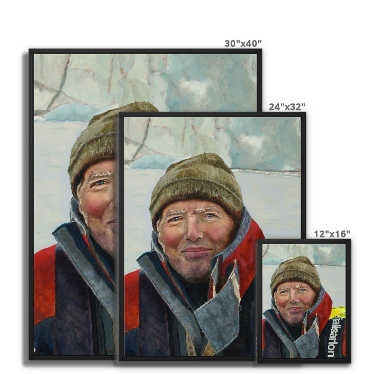 Man in glacial lake Framed Canvas