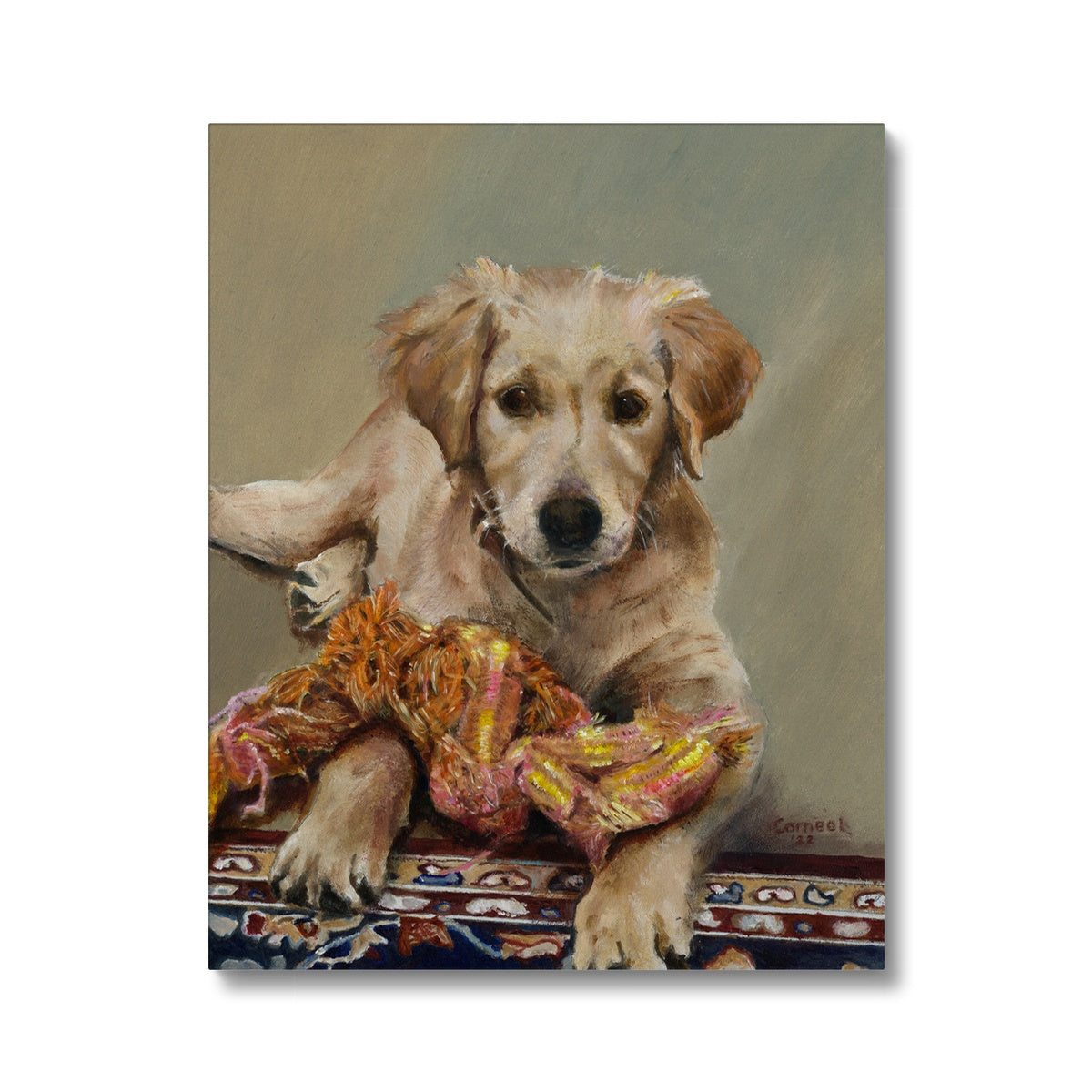 Golden Retriever Evie playing Canvas