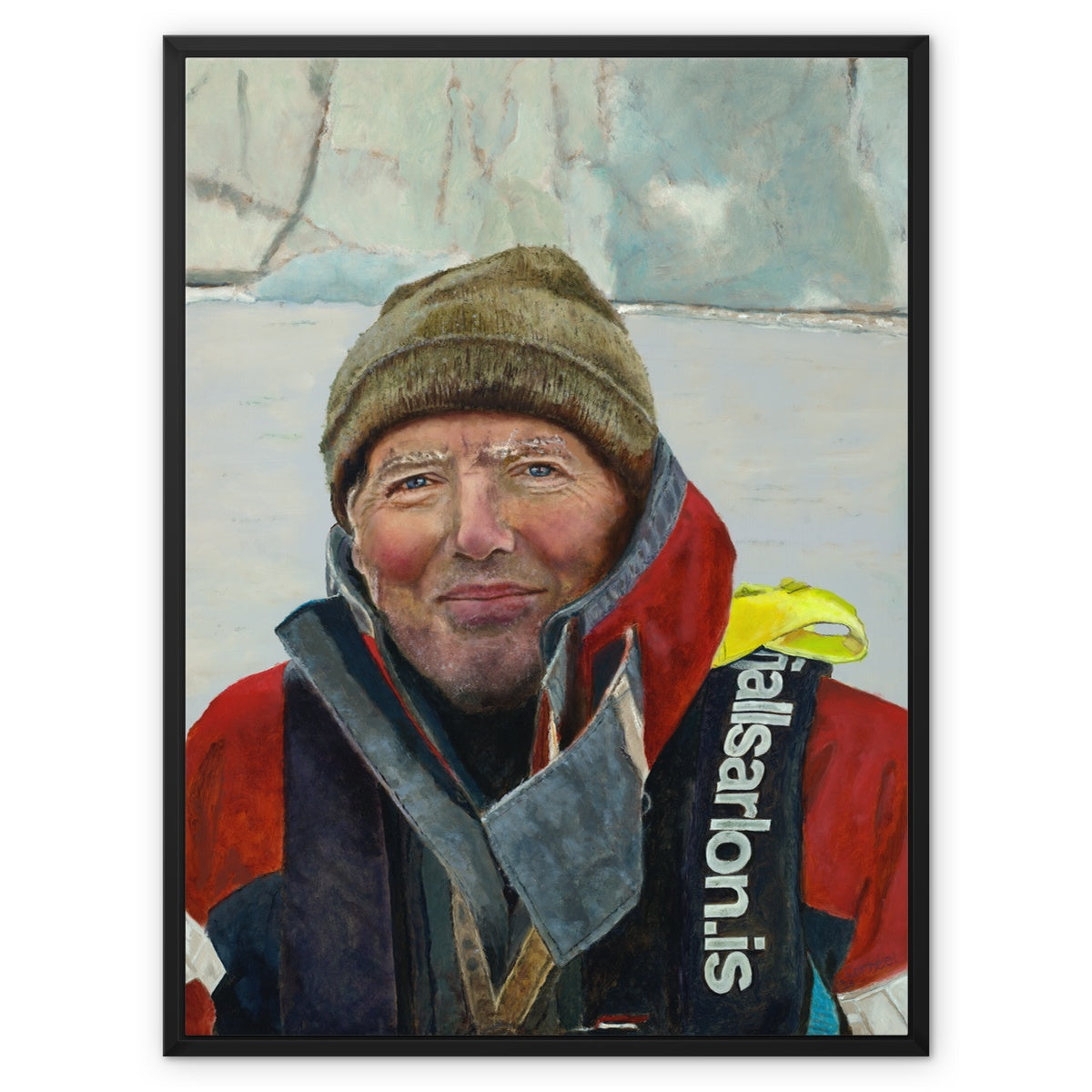 Man in glacial lake Framed Canvas