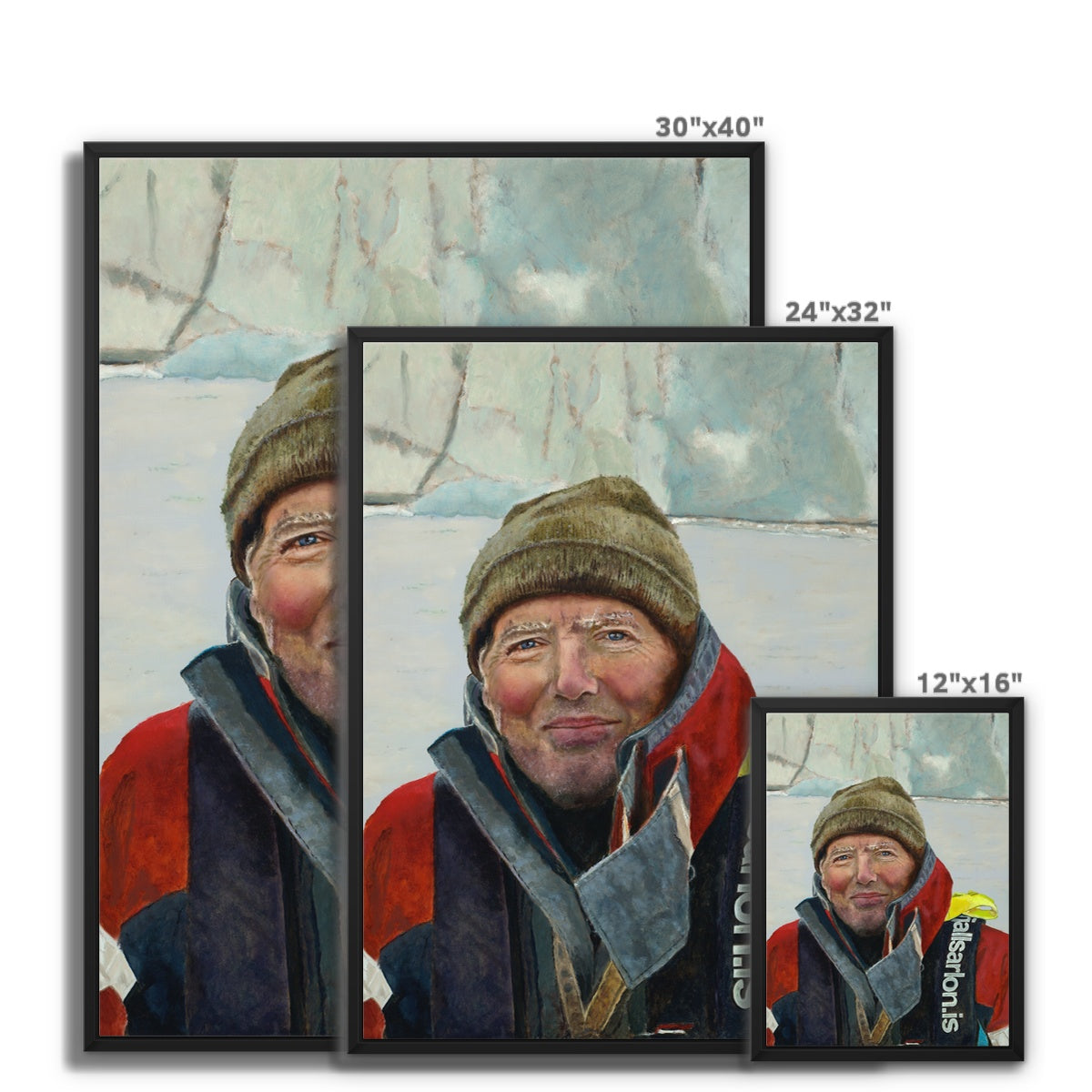 Man in glacial lake Framed Canvas