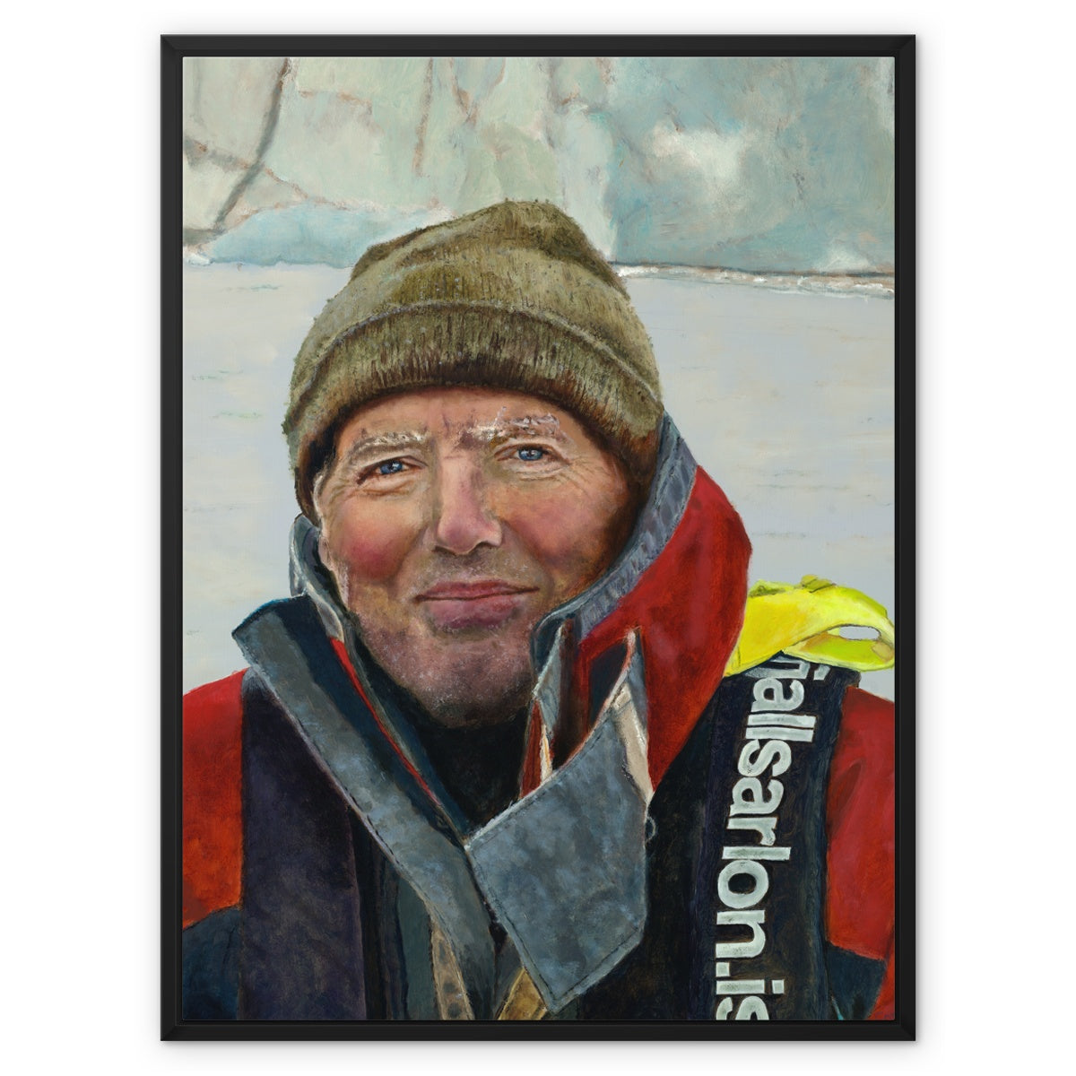 Man in glacial lake Framed Canvas